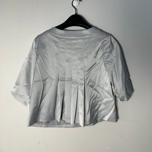 EUC Womens Theory Short Jacket Cropped Silver Large L Roses Elbow Length